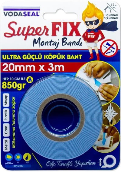 Süper Fix Çift Taraflı Montaj Bandı 20 Mm 3 Metre
