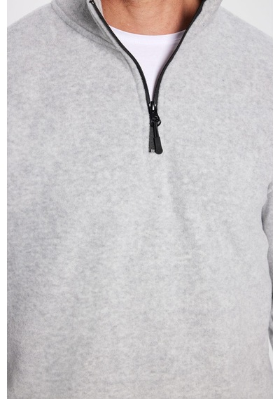 Tudors Unisex Standart Fit Anti-pilling Tüylenme Yapmayan Soğuk Geçirmez Gri Dik Bato Yaka Polar Sweatshirt-30138 Gri