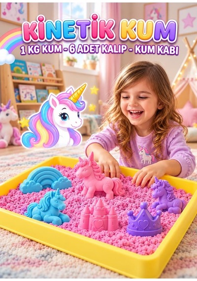 Pony Temalı Kinetik Kum 1000 Gr 6 Adet 3d Kalıplı Ve Kum Havuzlu Yapışmaz Kurumaz Oyuncak Kum Seti Çok Renkli