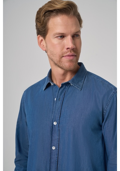 Morven Erkek İndigo Trend Dynamic Fit Denim Gömlek 26ms004001308 İndigo