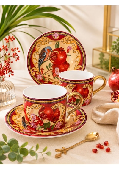 2 Kişilik Double Nar Kahve Fincanı-6103 Çok Renkli