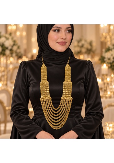 Kadın Gold Renk 8 Sıralı Madonna Kolye Urfa Akıtması Düğün Ve Kına Gerdanlığı Renkli