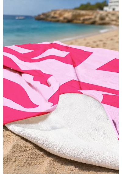 Yazı Temalı Pembe Plaj Havlusu - Minimalist Fuşya Tipografik Havuz Deniz Banyo Sahil Örtüsü Dalgın Yakamoz