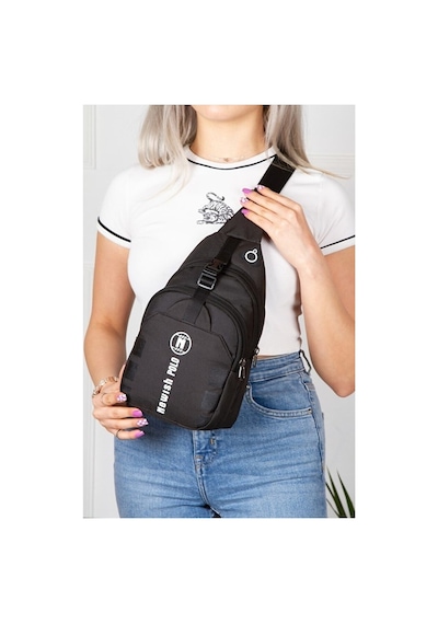 Newısh Polo Accessorıes Unısex İmpertex Kumaş Suya Dayanaklı Kulaklık Çıkışlı Siyah Omuz Çantası Siyah