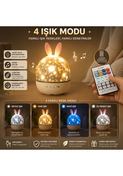 Çocuklar İçin 21 Filmli 8 Müzikli Hareketli Projektör Gece Lamba
