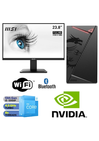 MSI I31300F Core i3-13100F 16 GB 500 GB M.2 SSD 4 GB GT730 24" W11P Masaüstü Bilgisayar
