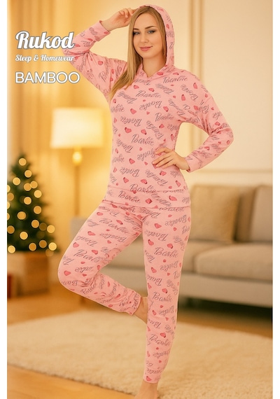 Rukod Kadın Kapşonlu Pembe Renk Barbi Desenli Likralı Kol Ve Bilek Manşet Detaylı Pijama Takımı Barbi Desenli Rukod Kadın Kapşonlu Pembe Renk Barbi Desenli Likralı Kol Ve Bilek Manşet Detaylı Pijama Takımı Barbi Desenli