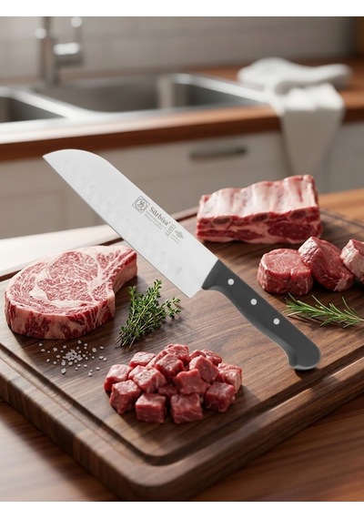Sürmene Şef Aşçı Bıçağı Profesyonel Oluklu Santoku Bıçağı 31 Cm Pimli Sap Sürbisa 61095