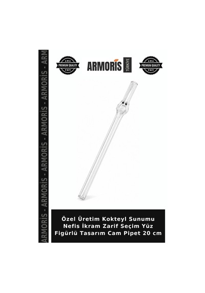 Özel Üretim Kokteyl Sunumu Nefis İkram Zarif Seçim Yüz Figürlü Tasarım Cam Pipet 20 Cm Çok Renkli