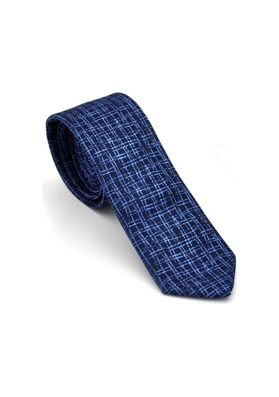 Gaffy Mavi Desenli Lacivert Dokuma Kumaş Mendilli Slim Fit Kravat // SDK-240110 Lacivert