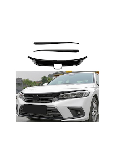 Honda Civic Fe1 Ön Panjur Kaplama Piano Black 3 Parça 2022-