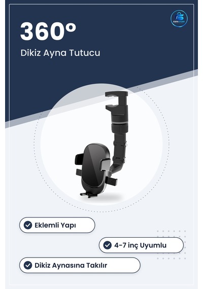 Dikiz Aynasına Takılabilen Eklemli Telefon Tutucu Döner Başlıklı
