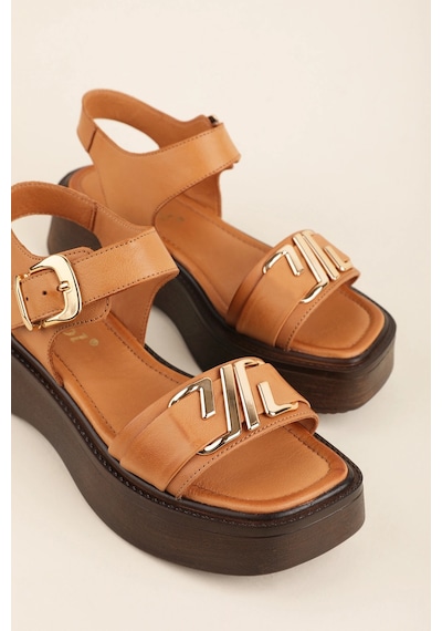 Gondol Hakiki Deri Platform Taban Sandalet Pkr.2401 Taba