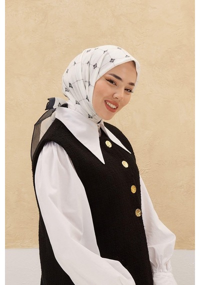 Silk Home Olinda Eşarp - Beyaz Siyah - Beyaz Siyah