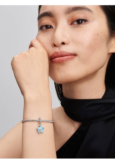 Mavi Çiçek Sallantılı Charm Gümüş