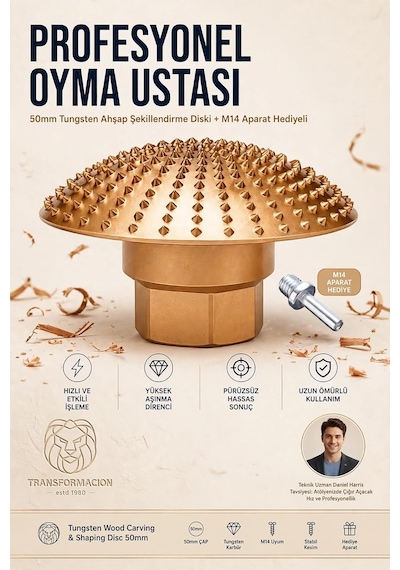 Tungsten Ahşap Oyma Ve Şekillendirme Diski 50mm Avuç Taşlama Törpüsü + M14 Aparat 723602