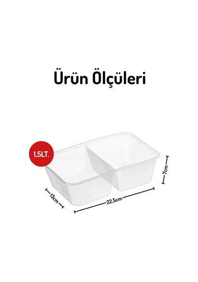 5 Adet 2 Bölmeli 1,5lt. Saklama Kabı Seti - Difrizde Kullanıma Uygun Şeffaf