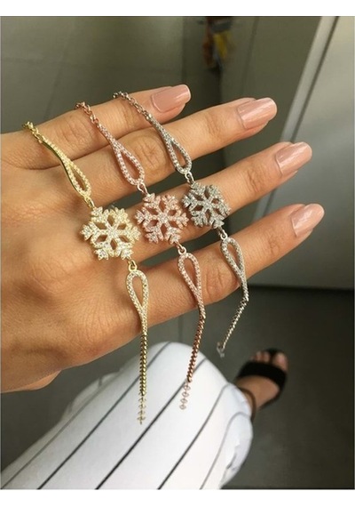 Çekirdekjewelry 925 Ayar Gümüş Kar Tanesi Taşlı Bileklik - Altın - Standart Altın