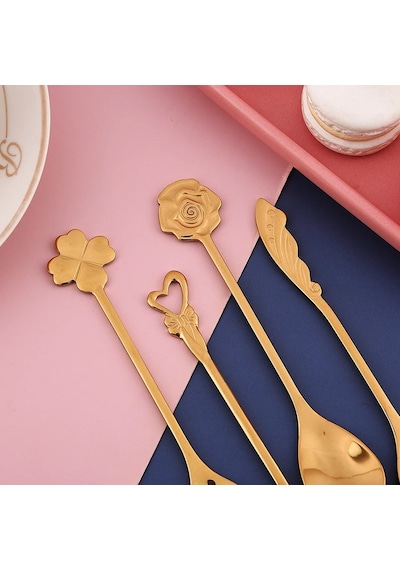 Morponi 6'lı Golden Bloom Serisi 6'lı Çay Kaşığı Kalp Model Altın