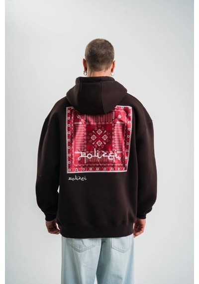 Mbb E-ticaret Erkek Nakışlı Kapüşonlu Oversize 3 İplik Pamuklu Sweatshirt Hoodie - Siyah