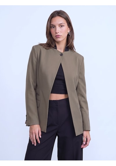 Dilvin 60827 Kontrast Yaka Blazer Ceket-yeşil