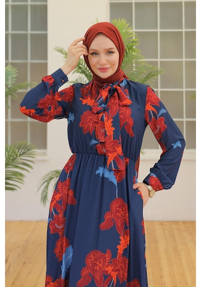 Armine Trend Desenli Elbise Lacivert 23yt905-lacivert Lacivert