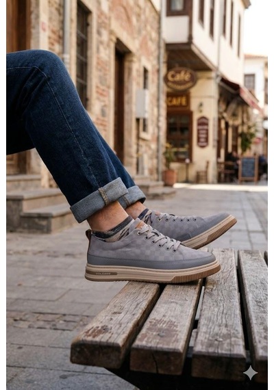 Pepita E385 Rahat Hafif Keten Özel Tasarım Spor Sneaker Erkek Ayakkabı Gri