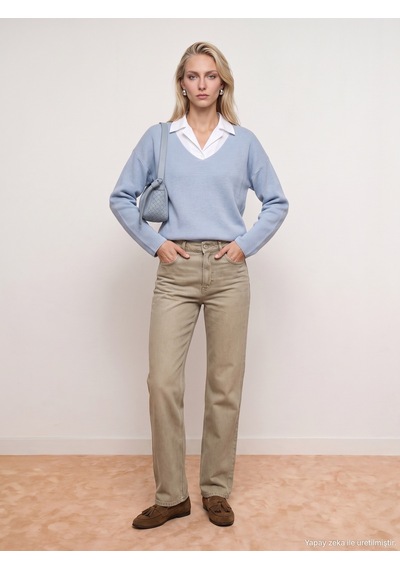 Dilvin 72354 %100 Lyocell Wide Leg Jean-bej