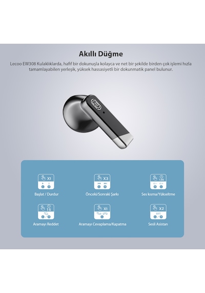 Lecoo EW308 Kablosuz Bluetooth 5.1 TWS Mikrofonlu Kulak İçi Kulaklık