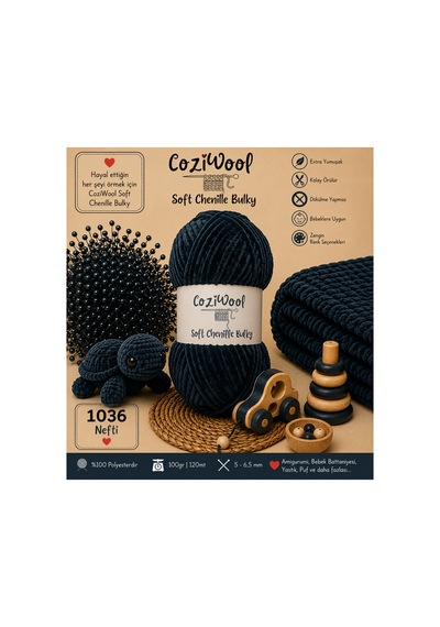 Kadife İp Soft Chenille Bulky 5'li Paket 5x100 Gr 120 Mt El Örgü İpi Nefti - 875823131