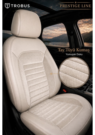 Citroen Nemo 2008-2014 Ortopedik Tay Tüyü Koltuk Kılıfı Prestige Line Krem