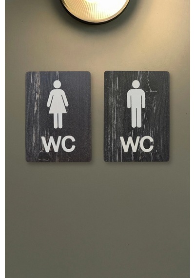 Kadın-erkek Wc Yönlendirme Levhası- İkili Set - Rebap Ahşap