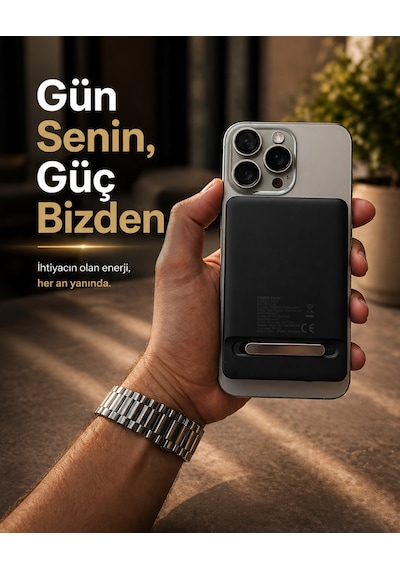 Bix Pb117 10000mah Pd20w Hızlı Şarj Kablosuz Magsafe Telefon Stant Özellikli Mini Powerbank Siyah