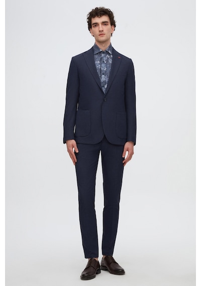 Twn Slim Fit Lacivert Armürlü Uçan Blazer Kumaş Ceket 4ef04zb024092 Lacivert