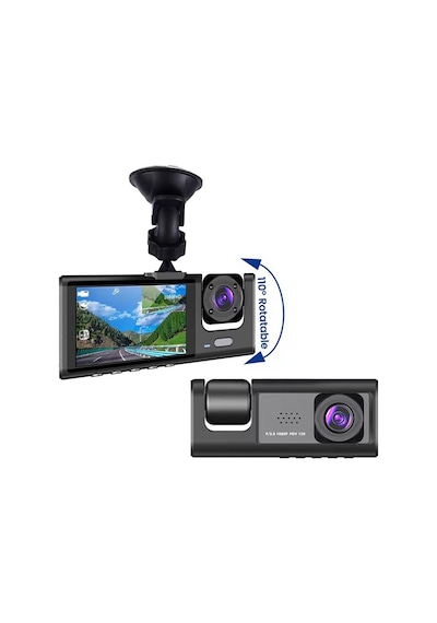 Shineyee "3'lü Kameralı Wifi Araç Kamerası: 1080p Ön + İç + Arka Görüş, Gece Görüşü, Döngü Kayıt, 2 İnç Ekran"