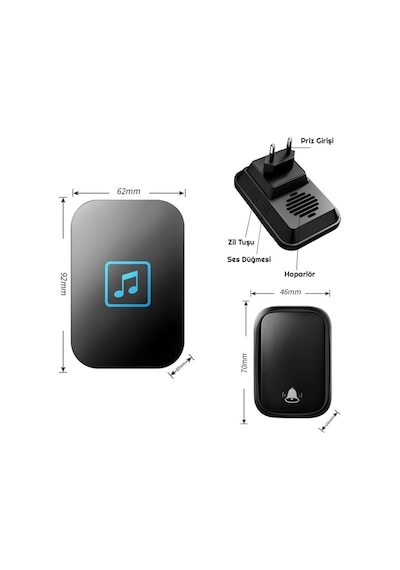 Hymark Kablosuz Led Kapı Zili 1 Buton 1 Zil 1 Koruyucu Kapak Pil