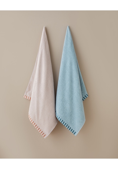 English Home Stripe Edge Pamuk Banyo Havlusu 70x140 Cm Pudra Pudra