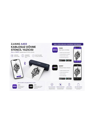 Netum Zjiang Bluetooth Taşınabilir Profesyonel Dövme Şablonu Tattoo Yazıcısı Termal Yazıcı
