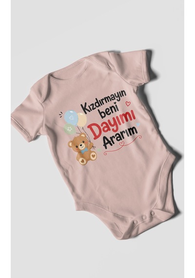 Morivokids Kızdırmayın Beni Dayımı Ararım Kısa Kollu Bebek Body %100 Pamuk Pastel Pembe