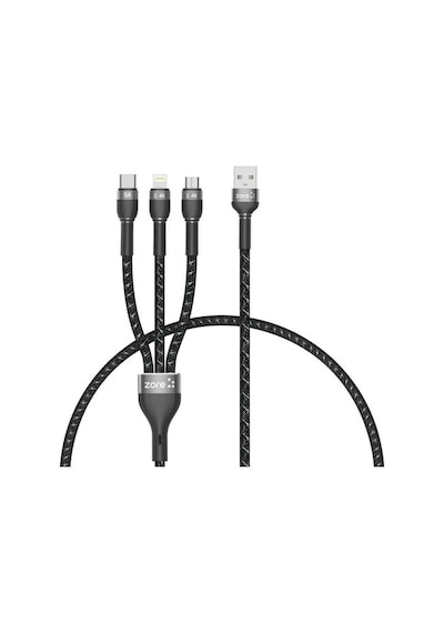 Zore Shira Serisi 3 In 1 Lightning,Micro,Type-C Usb Kablo 30Cm-Siyah