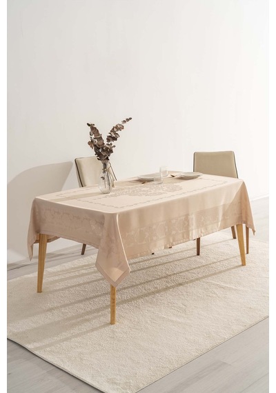 Rivaistanbul Jumbo Jakar Cappuccino Sıvı İtici Leke Tutmaz Masa Örtüsü 160x220 Cm Kahverengi