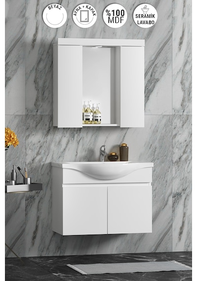 Yıldız Asma 75 Cm Beyaz Mdf Seramik Lavabolu Banyo Dolabı Takımı Beyaz Yıldız Asma 75 Cm Beyaz Mdf Seramik Lavabolu Banyo Dolabı Takımı Beyaz