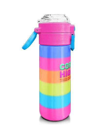 Coral High Kids Renkli Çizgili Pipetli Ve Direk İçimli Paslanmaz Çelik Termos 500 Ml 31986 Pastel Pembe