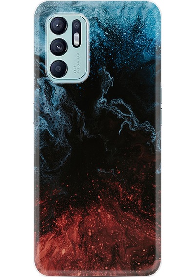 Oppo Reno 6 Kılıf Resimli Desenli Baskılı Silikon Red Blue Black Abstact 1386