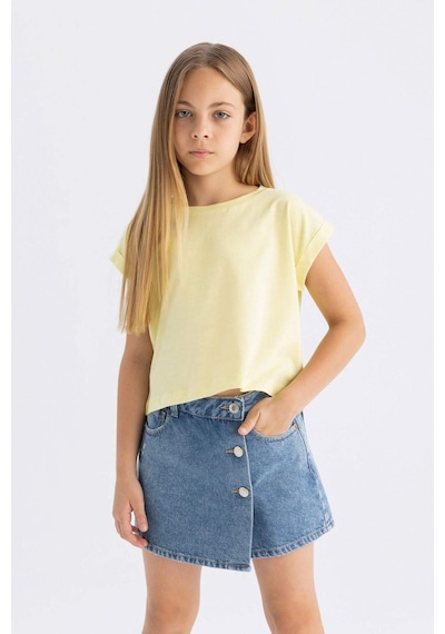 Defacto Kız Çocuk Boxy Fit Bisiklet Yaka Basic Düz Kısa Kollu Tişört C4511A824SMYL270 Sarı