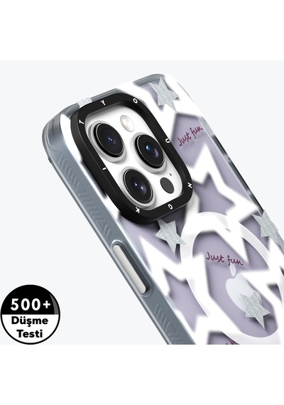 Apple Uyumlu iPhone 15 Pro Max Kılıf Magsafe Özellikli Airbagli Çift Katmanlı Youngkit Star&butterfly Serisi Mor