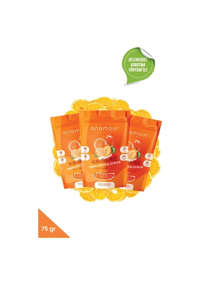 Anamour Natural Kurutulmuş Kabuksuz Portakal Meyve Paketi 3 x 25 G