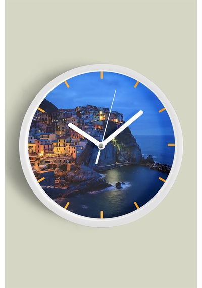 İtalya'daki Amalfi Sahili Doğa Manzara Modern Duvar Saati - 25cm - Önü Camlı Beyaz Kasa-jh0562 Beyaz