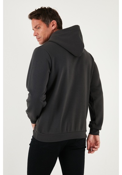 Buratti Regular Fit Kapüşonlu Kanguru Cepli Içi Tüylü Yumuşak Şardonlu Erkek Sweat 5905281 Füme