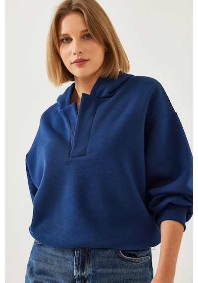 Shade Kadın Kapişonlu V Yaka Sweatshirt 60351253 - Lacivert